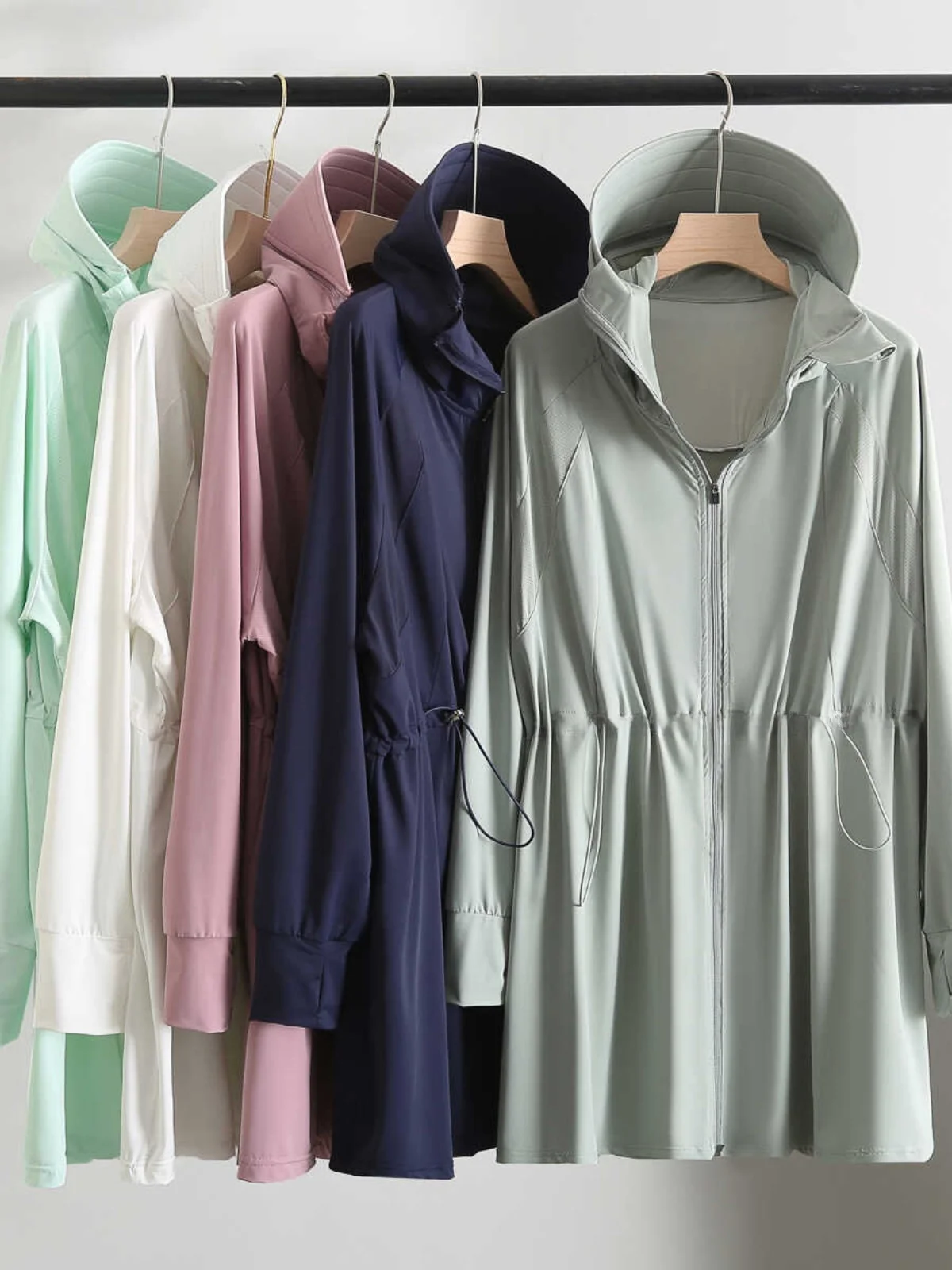 plus Size Women's Outdoor Running Sun Protection Jacket Breathable Long Zipper Drawstring Air Conditioning Shirt Casual Style