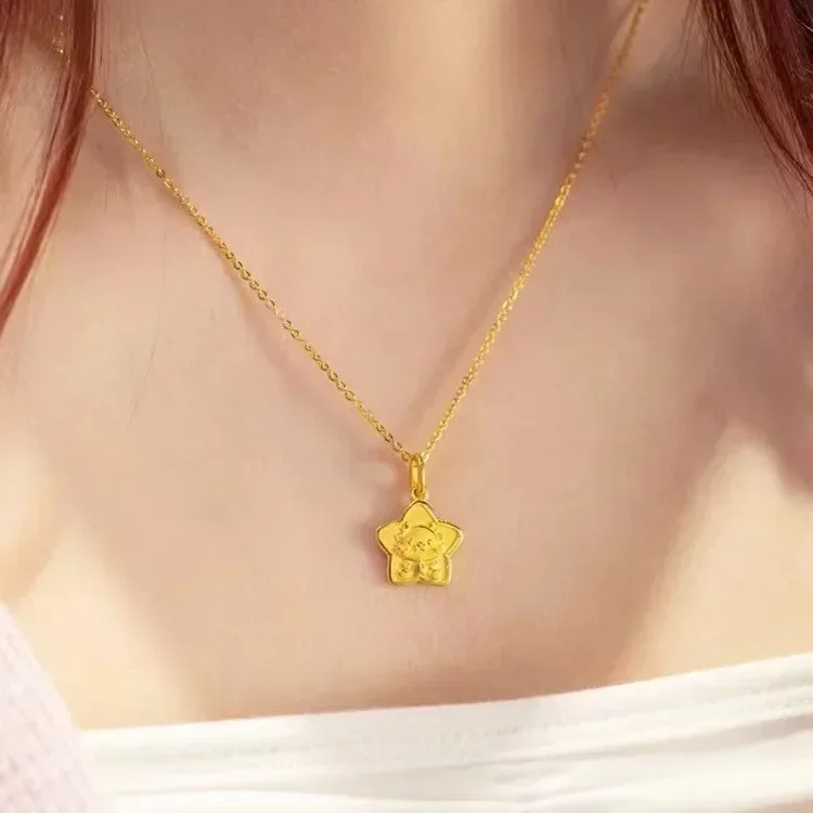 Pure gold clavicle necklace AU999 real gold 24K star dragon pendant dragon year zodiac auspicious pendant ladies gold necklace