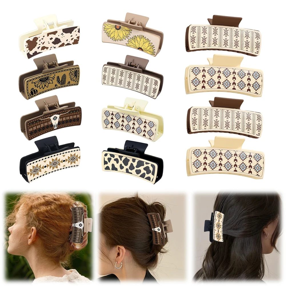 

3/4Pack Hair Claw Clips Rectangle Hair Clips Non-slip Claw Clips for Thick Thin Hair Hair Accessories for Women and Girls