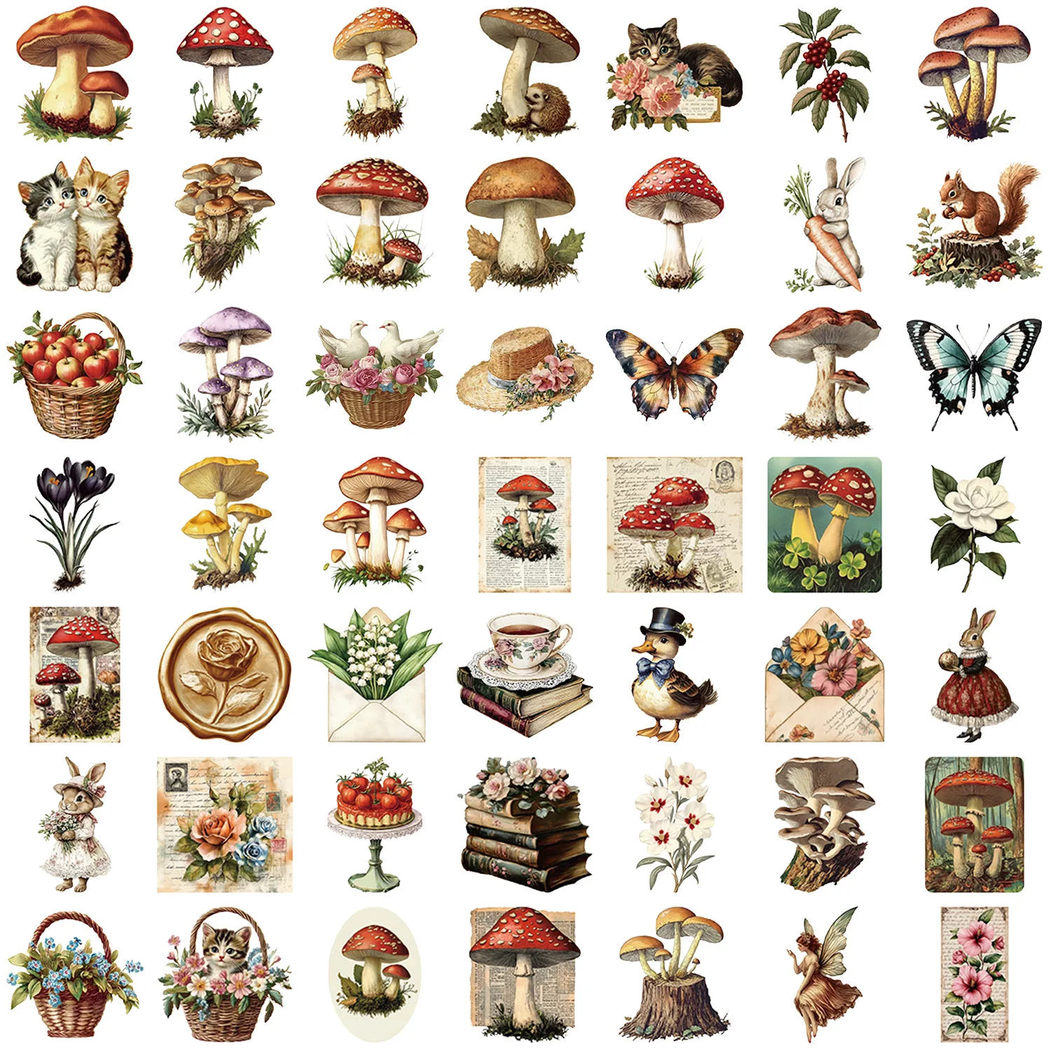 50PCS Transparent INS Vintage Mushroom Sticker Pack - Waterproof PET for Scrapbooking Notebook Decor RecordingYourLife Store