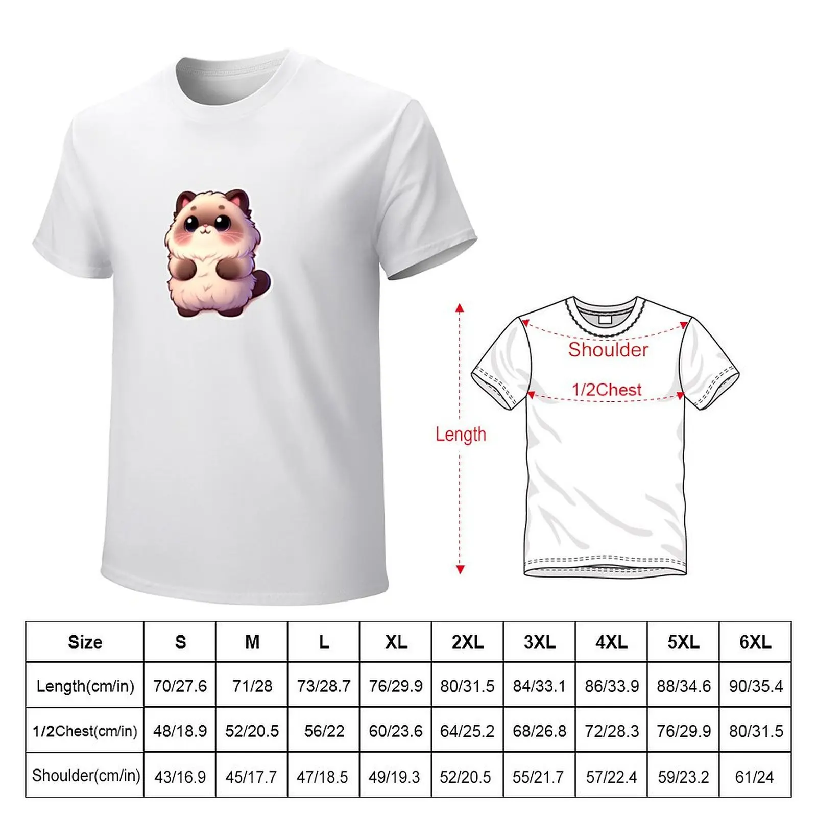 Kawaii himalayan cat T-shirt summer top vintage clothes oversizeds tops fruit of the loom mens t shirts