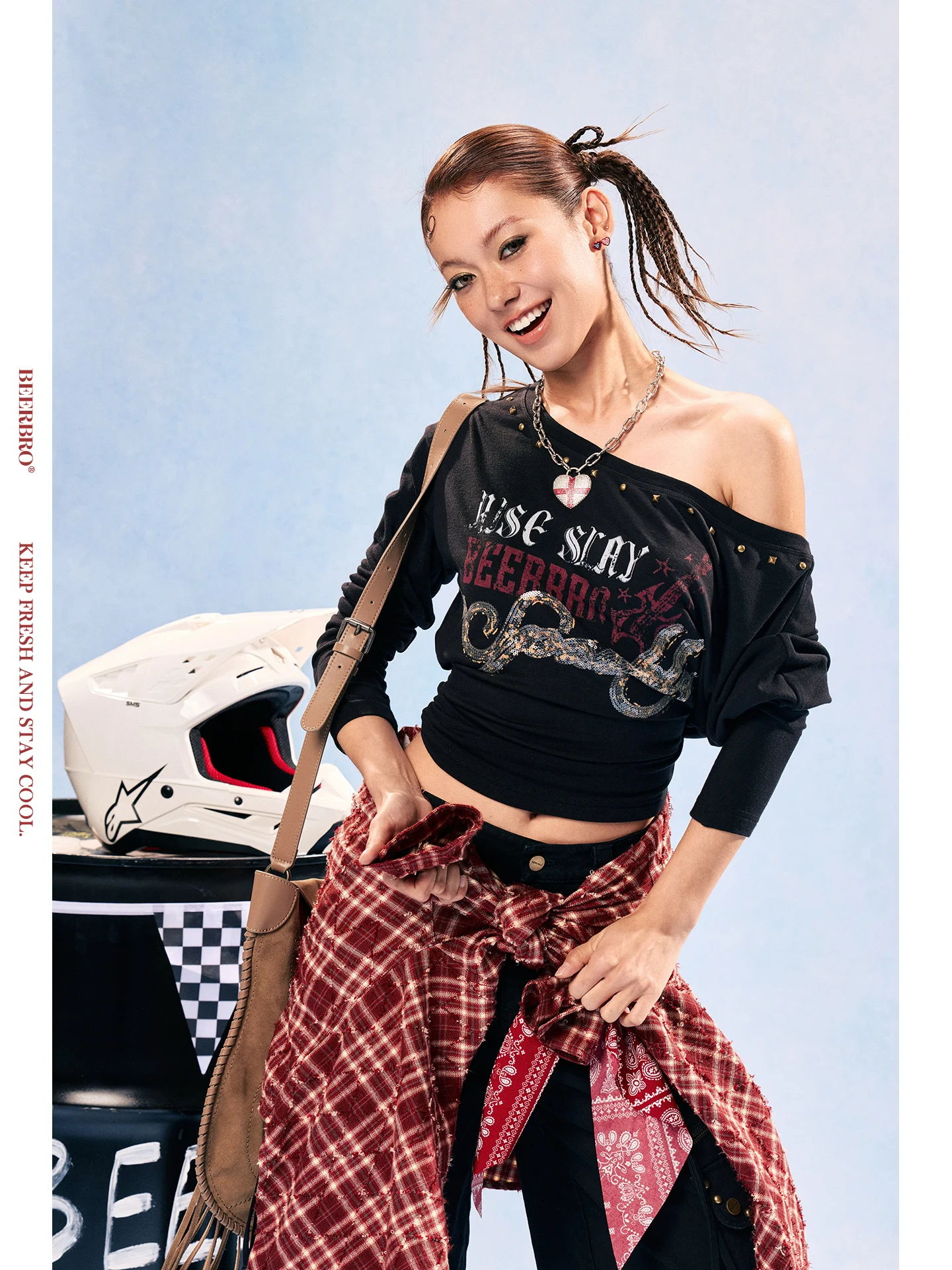 

BeerBro Speed Pulse Raseel American Hot Girl Knitted Slim Fit Long Sve T-irt oulder Slant Design Soft Comfortable Wome...