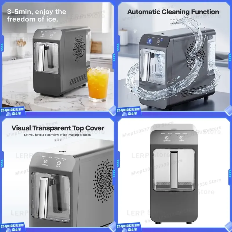 Nugget Ice Maker with Touch Control for Home Office Bar 15kg/day Capacity Bottled Water Input