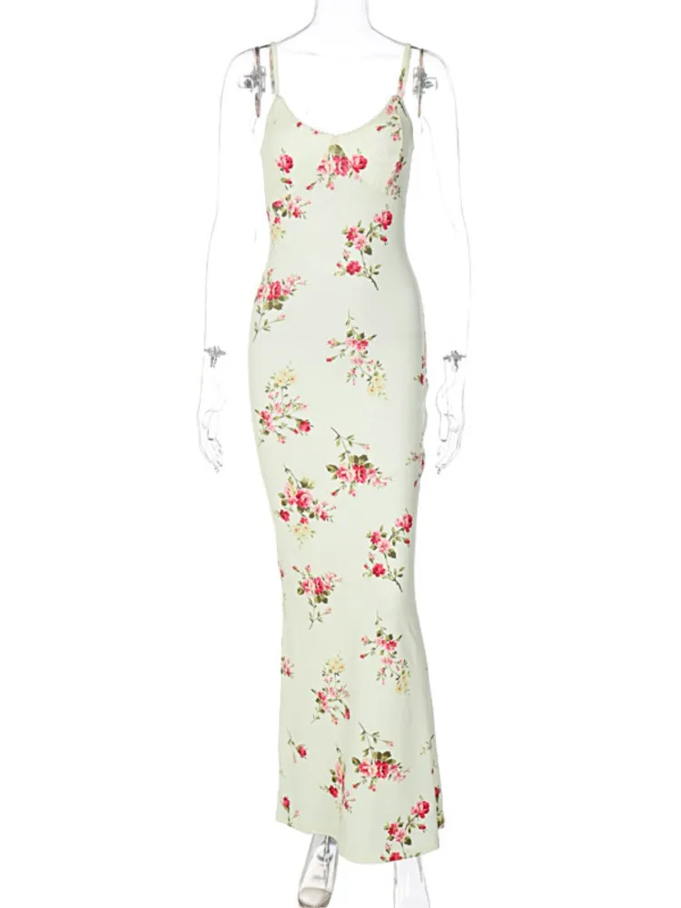 

Dresses 2026 Woman New Summer Vestidos Flower Printed Package Hip Suspender Evening Dress Fashion Temperament Simple Style Slim