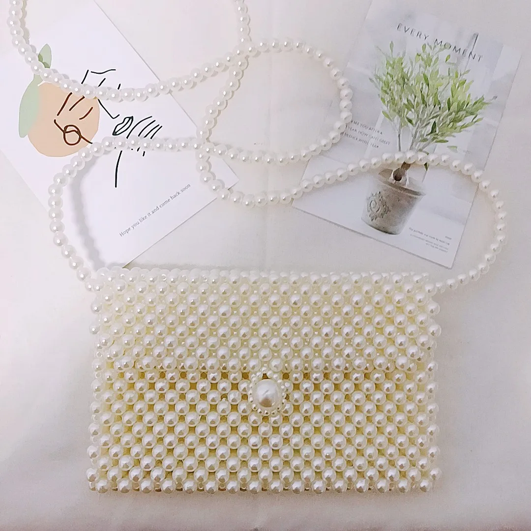 2024 DIY Pearl Woven Crossbody Bags for Women Girls Coin Pouch Handbags Ladies Small Wallet Phone Purse Shoulder Bag