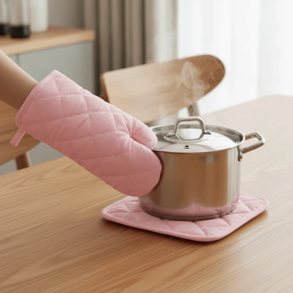 Cotton Quilted Oven Mitt Set Anti-Scalding Non-slip Potholder Solid Color Heat Resistant Kitchen Insulated Pad Baking Pan