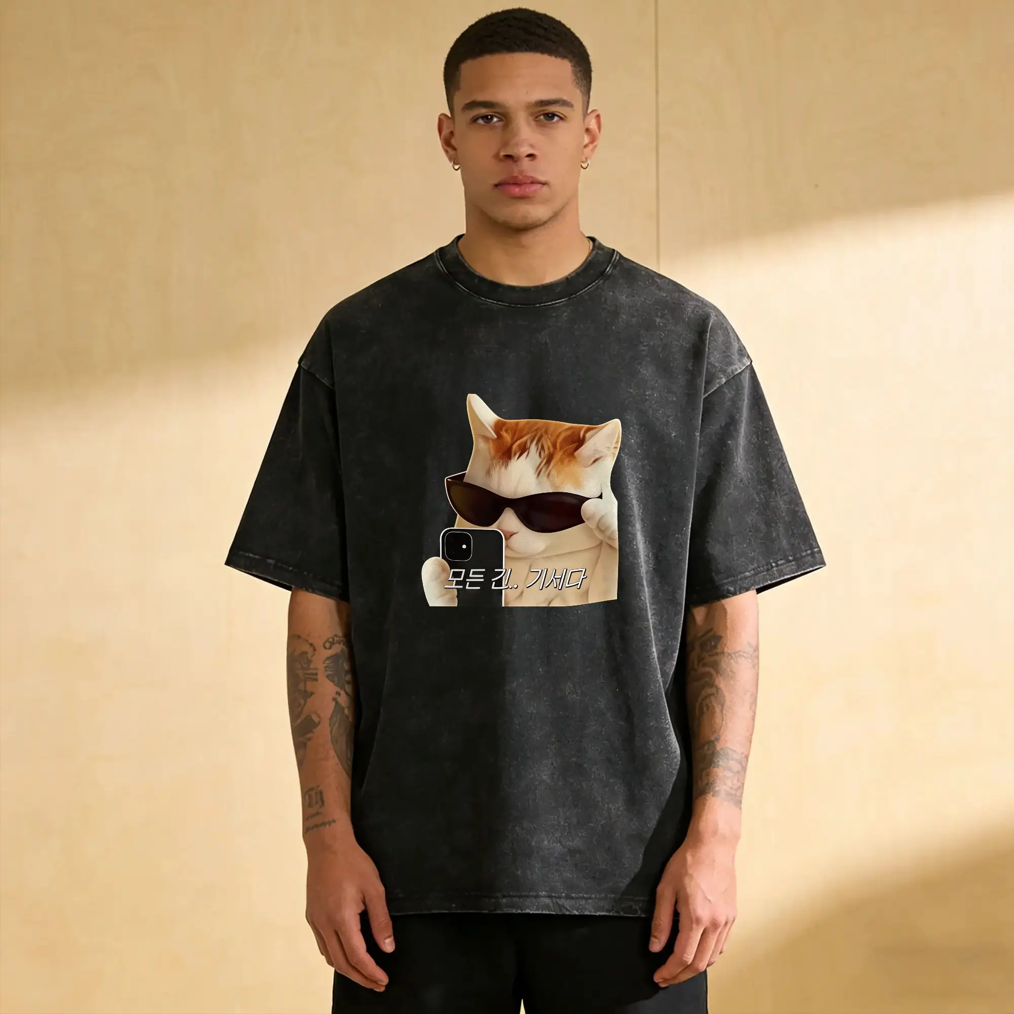 Neutral Style Cool Cat Selfie T Shirt Korean Text Meme T-Shirts for Men  Casual Pure Cotton Tees T Shirt New Arrival Tops