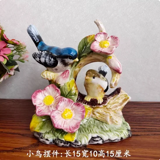 Hand-painted underglaze ceramic bird figurine European-style home soft decor accessory