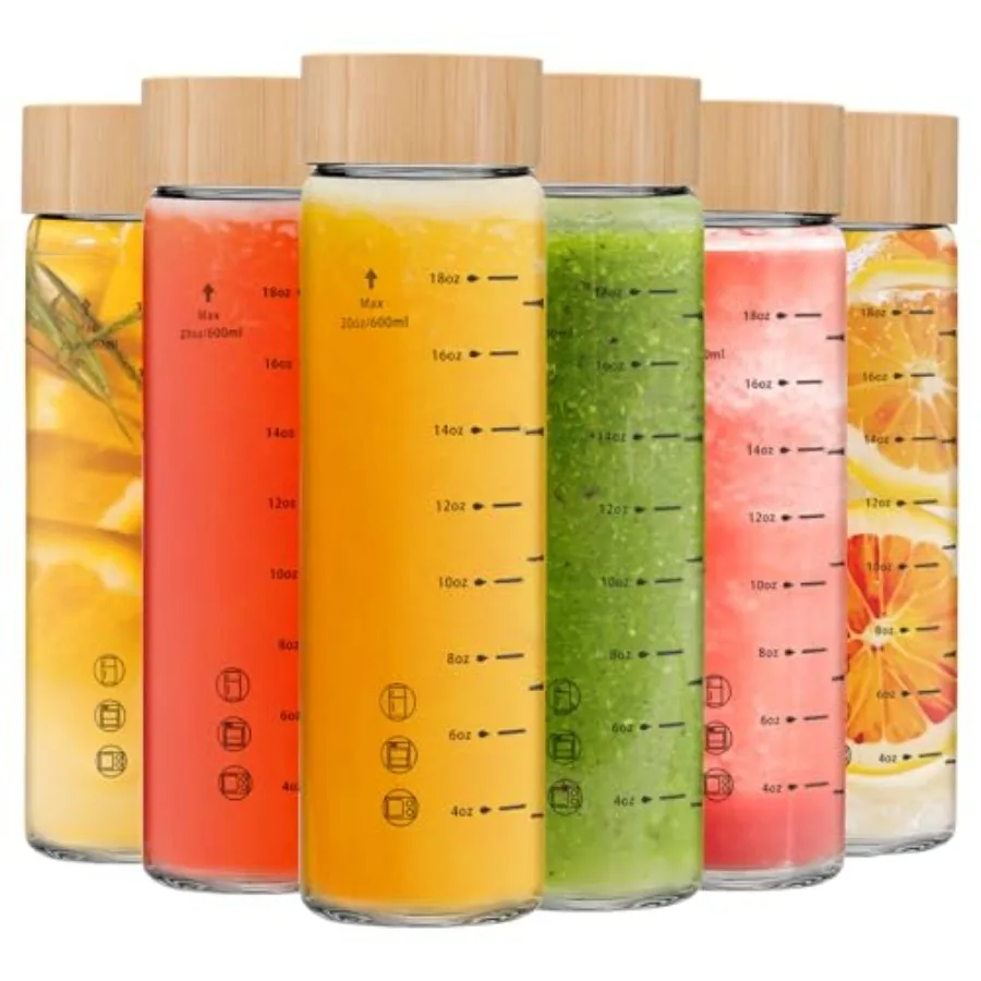 

Juice Bottles - Wide Mouth Glass Bottles with s- BPA Free s for Juicing Smoothies Infused Water Beverage Storage - Leakproof Bo