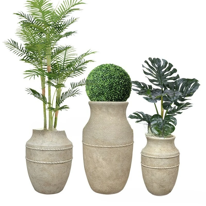 Vintage Floor Cement Planter Large Flower Pot for Courtyard Balcony Hotel Mall Garden Decor