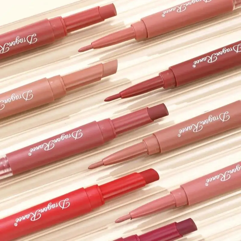 Dubbele kop matte lipliner potlood 2-in-1 langdurige waterdichte naakt rode lippenstift fleuren omtrek make-up stick