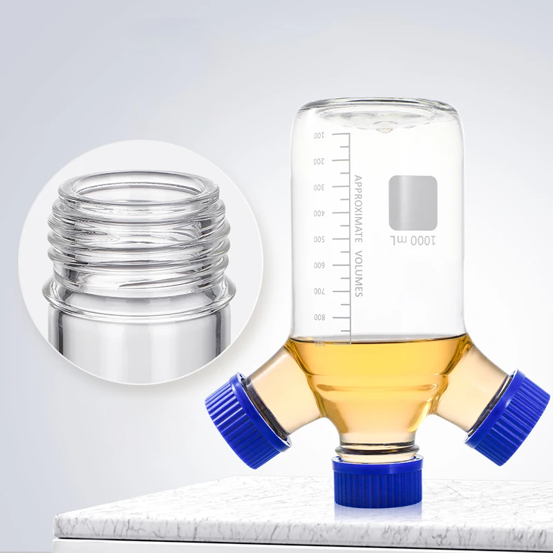 Three-hole mobile phase liquid reaction bottle GL45 screw feed bottle high borosilicate glass blue cap 250/500/1000/2000/3000ml