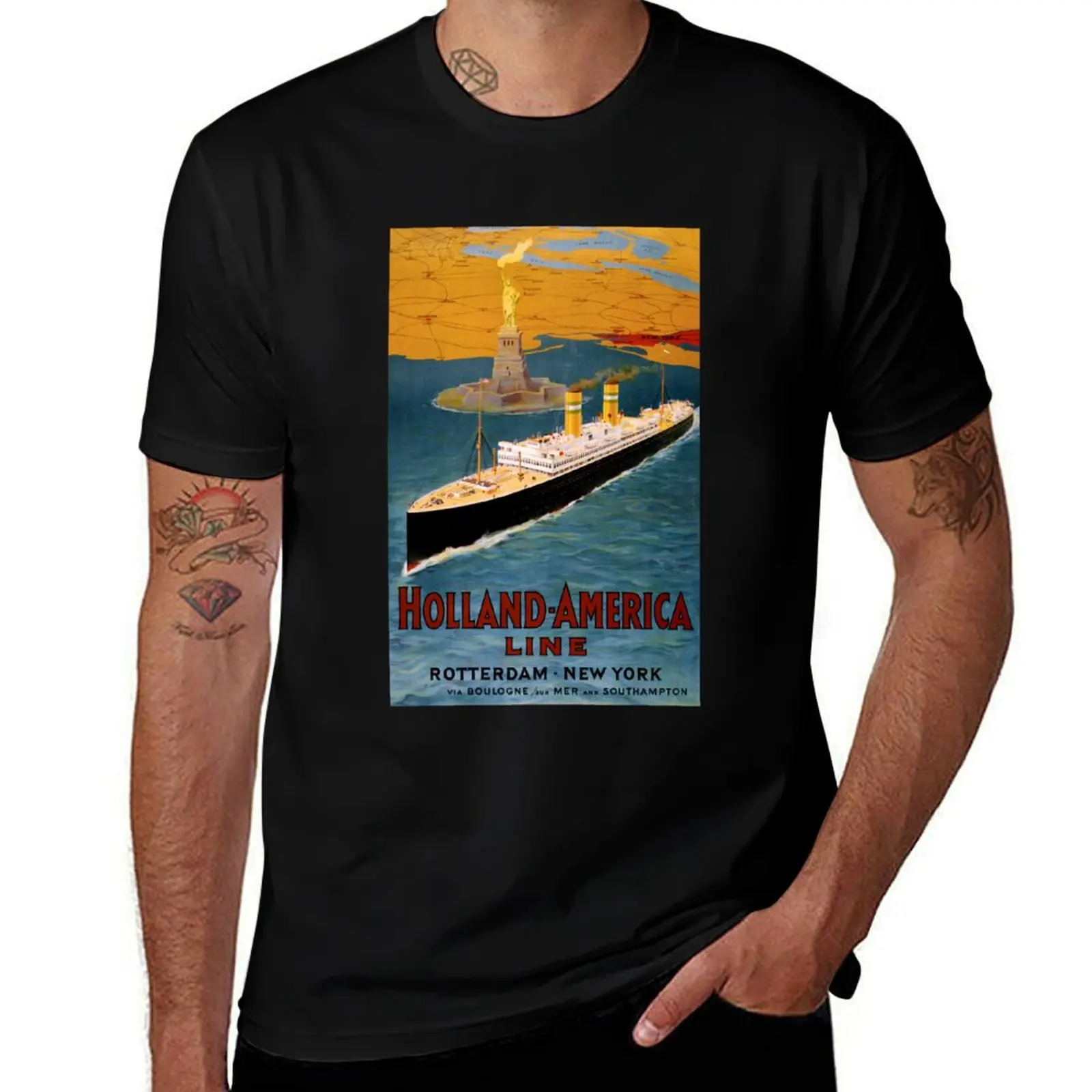 

Holland America Line Vintage Poster T-Shirt man t shirt cotton high quality t shirt men 100% cotton luxury brand T-shirt
