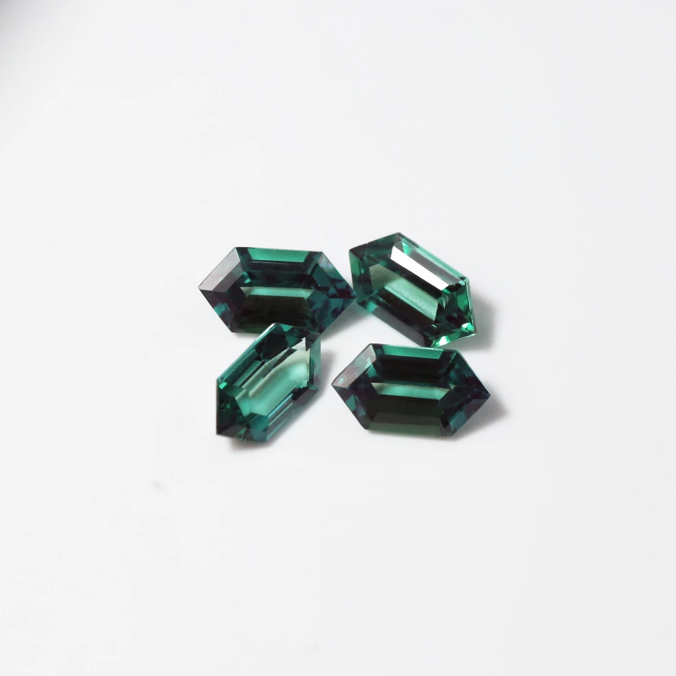 Lab-Created Elongated Hexagon Alexandrite Color Green Change Russian Lab-Grown Loose Gemstones Jewelry Ring & Pendant Size Stone