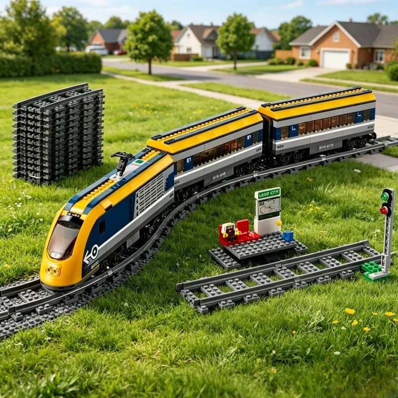 

New MOC Yellow Passenger Train Model Building Blocks, Home Decor Ornaments, Holiday Gifts