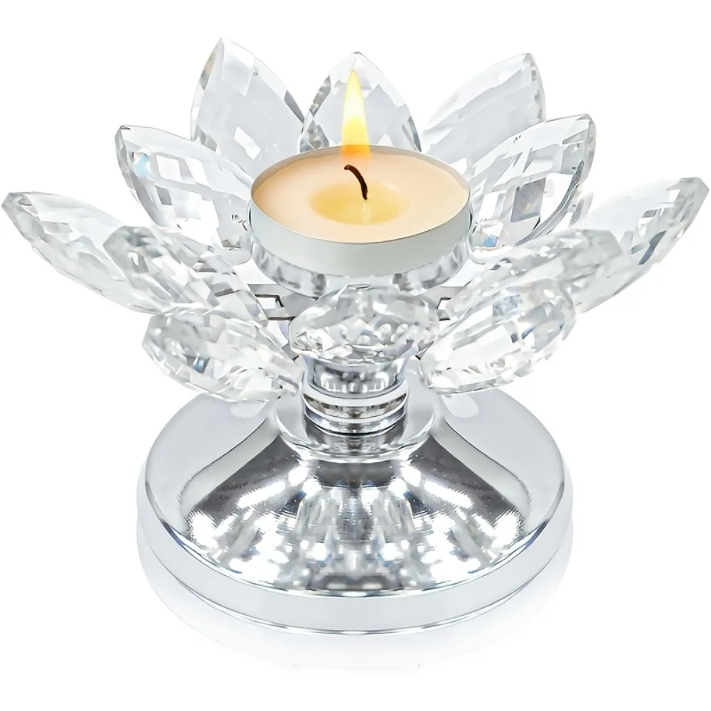Metal Base Lotus Candle Holder Non-slip Handcrafted Transparent Candle Tray Flat Bottom Romantic Lotus Flower Figurines