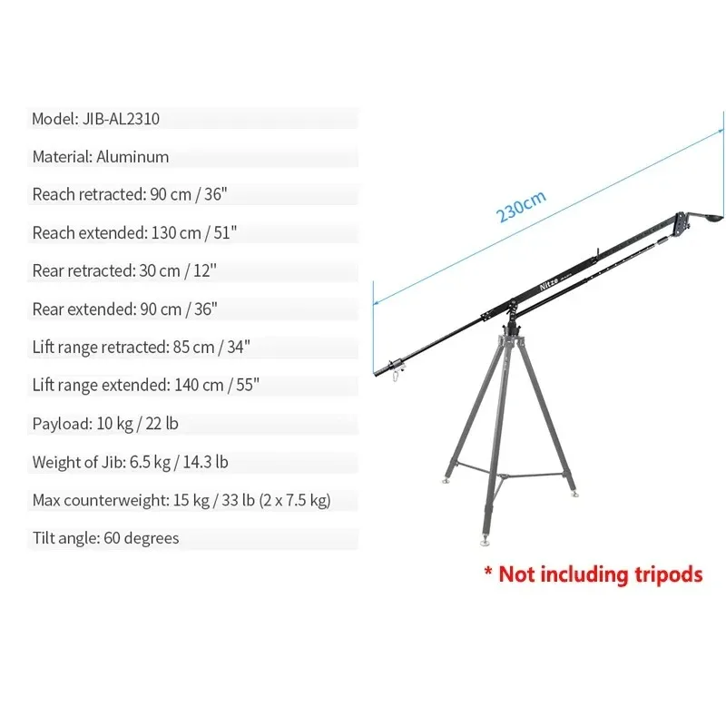 NITZE Jib Professional Camera Jib Crane Arm Pan 100mm Bowl Qith Carry Bag,10KG Load, For DSLR Video Micro Single