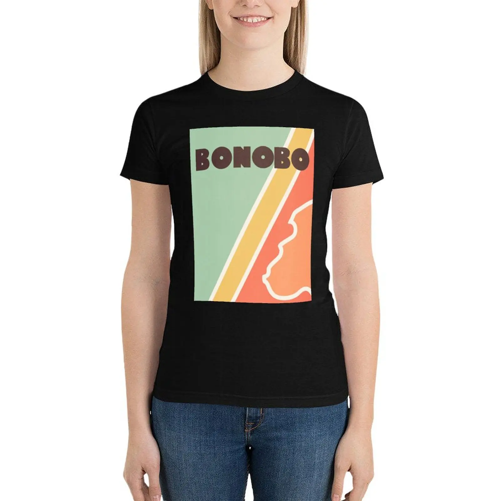 Bonobo-Camiseta Retro con dibujo de líneas de cuatro colores, camiseta de manga corta, tops gráficos de verano, ropa femenina coreana para mujer