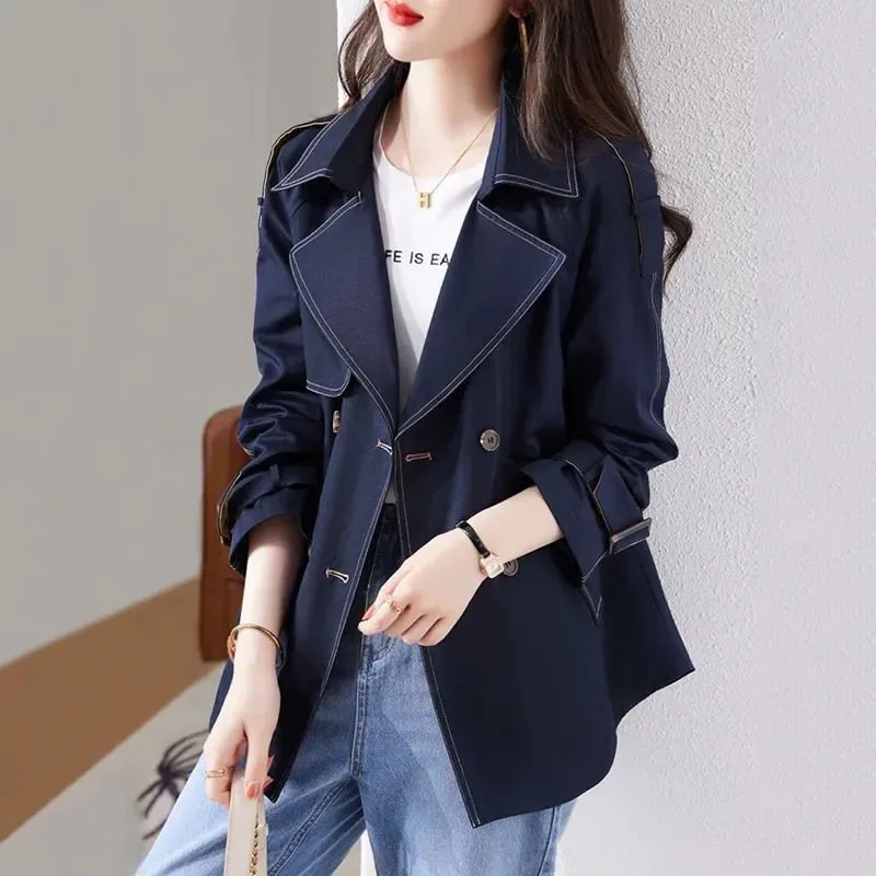 

2022 New Spring Autumn Fashion Trench Coat Women Full Sleeves Vintage Windbreaker Jacket Women Short Outerwear Female Tops R2469