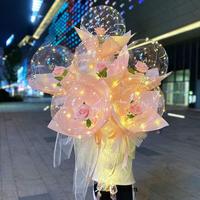 1pc Led Light Rose Balloons Bouquet Bobo Luminous Balloons Birthday Wedding Decor Valentine's Day Heart Led Rose Balloon Bouquet