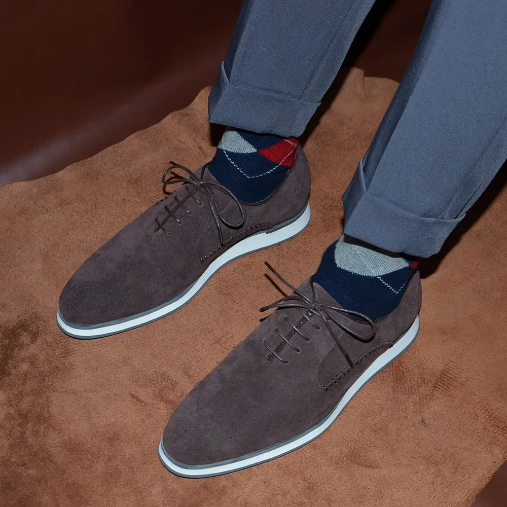 2024 Classic Men's Cow Suede Leather Oxford Sneaker Lace-up Business Office Casual Footwear Autumn Winter Men Shoes Male Flats