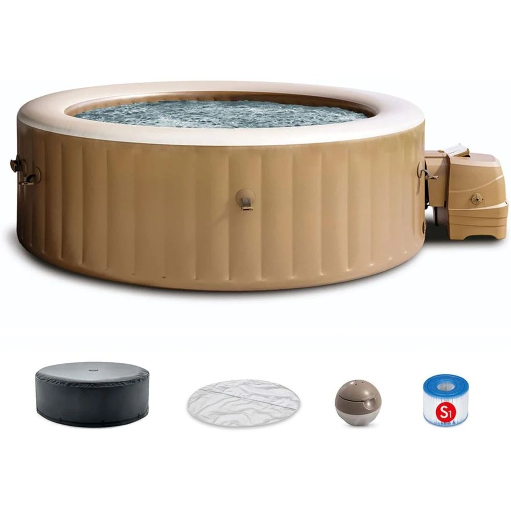 Ensemble de bain à remous gonflable pour 6 personnes, équipé de lumières LED multicolores alimentées par batterie, appui-tête réglable