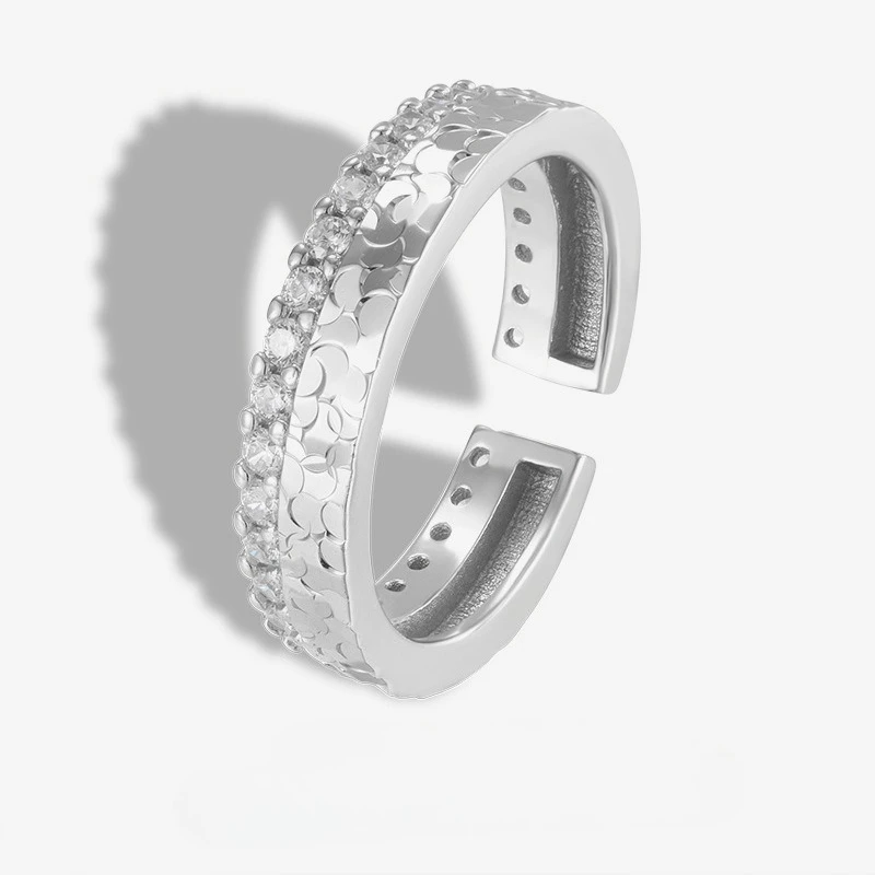 

New Ring, Niche and High-end, S925 Pure Silver, Crushed Ice, Sparkling and Simple Basic Design, Open Mouth Wedding Jewelry