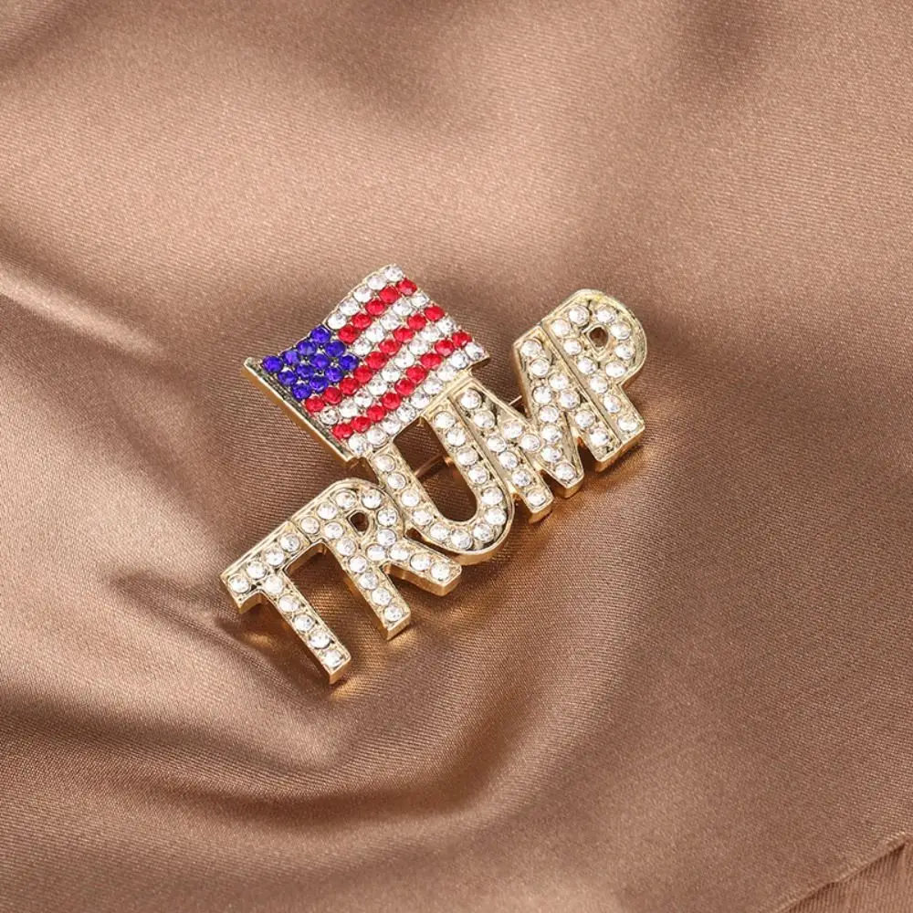 Crystal Trump Brooch with The USA Flag Word Brooch Pin Souvenir for United States of 2024 Presidential Election Fashion Brooches