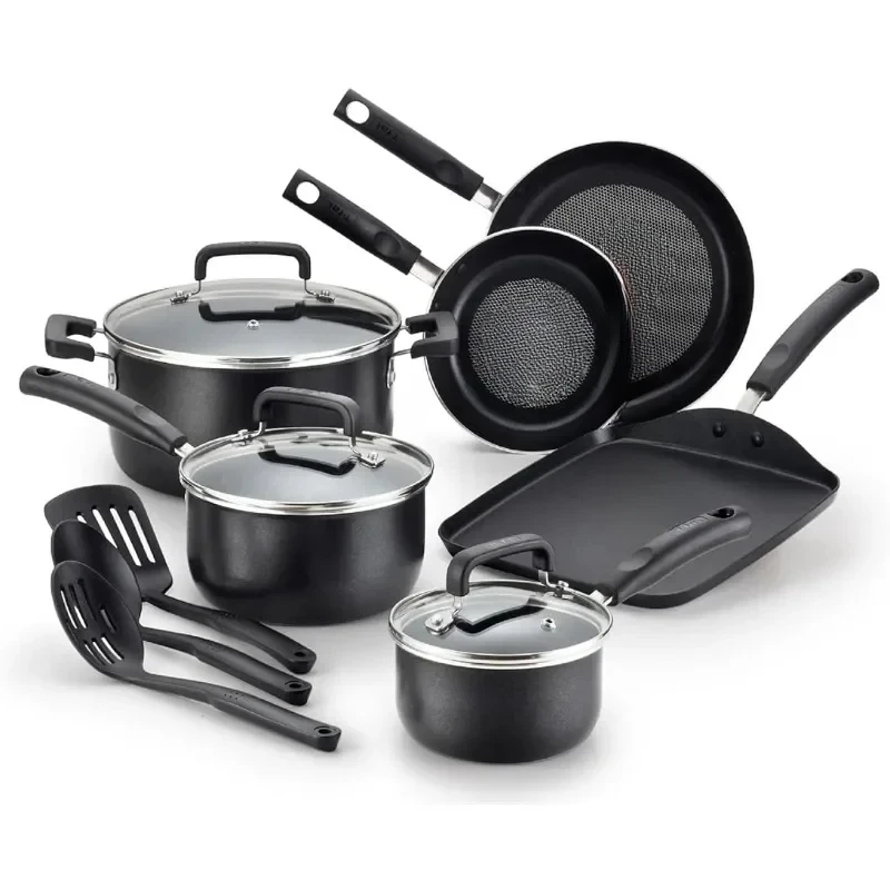 12 Piece Oven Safe 350F Pots and Pans, Dishwasher Safe Black