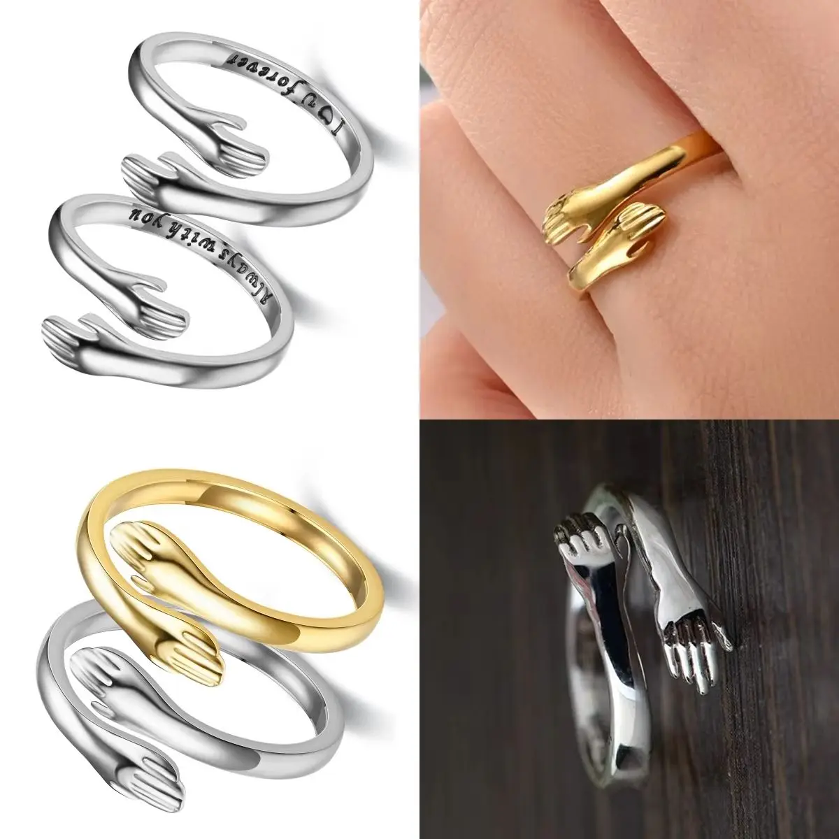 

Adjustable Romantic Love Hug Hand Ring Carved Finger Design Fashion Jewelry for Women Men Creative Gift 2025 New
