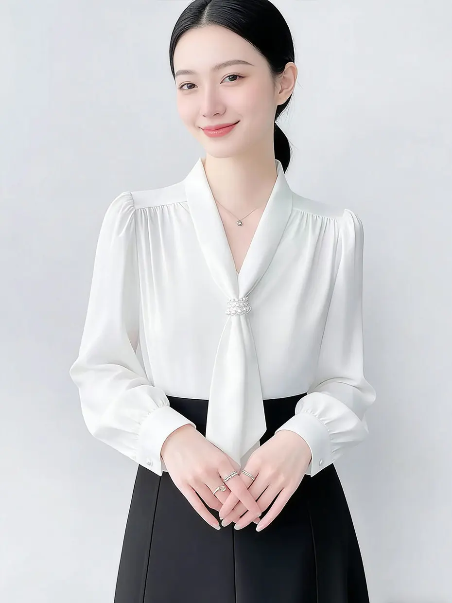 

Весна 2026: Женская рубашка с длинным рукавом, свободного кроя, однотонная, с пуговицами, в шикарном корейском стиле, для повседневной носки и офиса