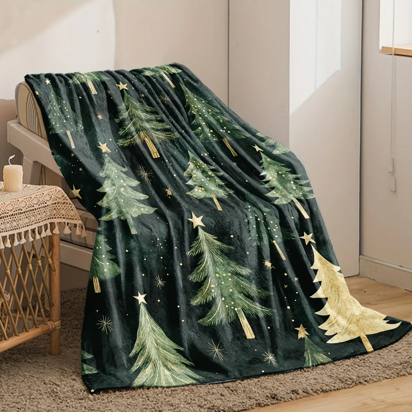 Cartoon Green Christmas Tree Flannel Blanket Digital Print Soft Throw Blanket Home Sofa Decor Source Factory Wholesale Gift