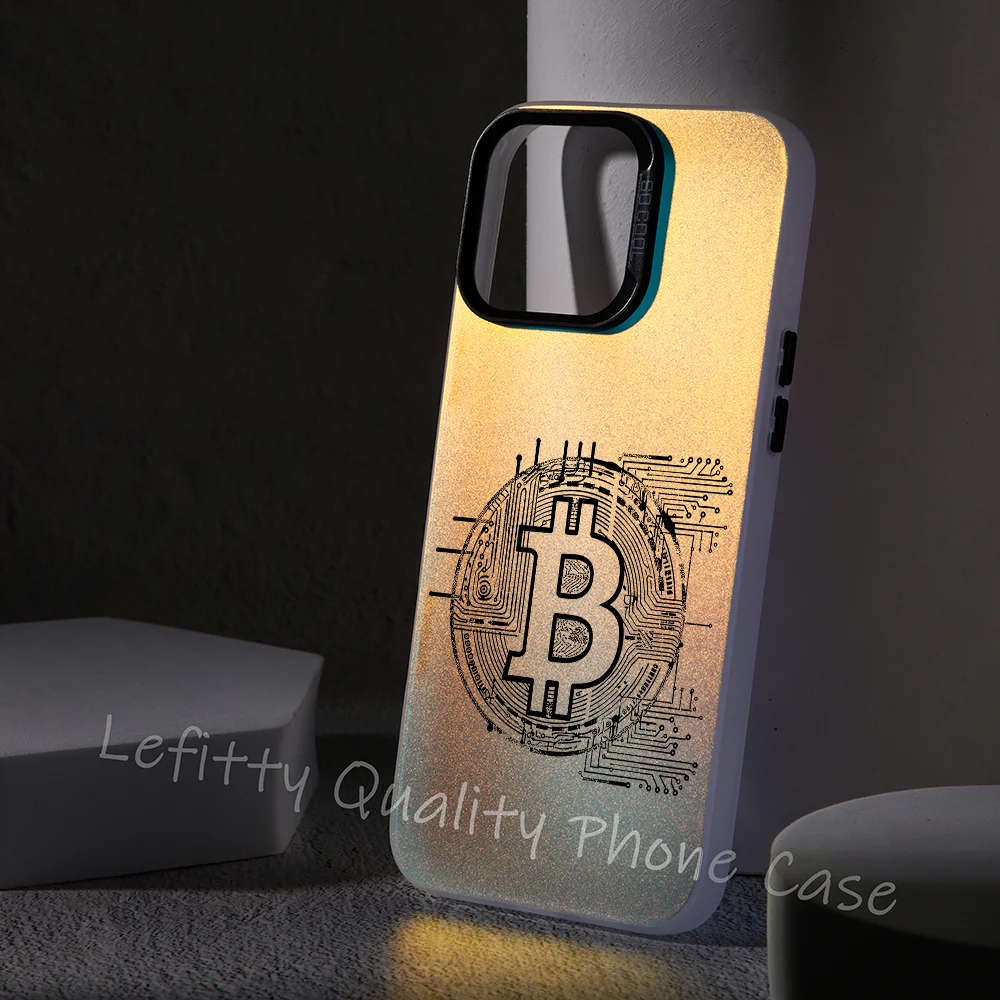 

Bitcoin Cool Fashion Phone Case Laser Metallic For IPhone 16 15 14 13 12 11 Pro Max Matte Aurora Multicolor Gradient Cover