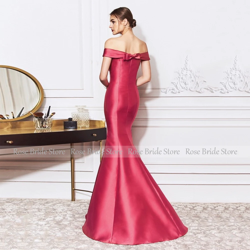 Mermaid Evening Dress Off the Shoulder V Neck Satin Evening Gowns for Women 2025 Sleeveless Trumpet Simple Wedding Guest Dresses