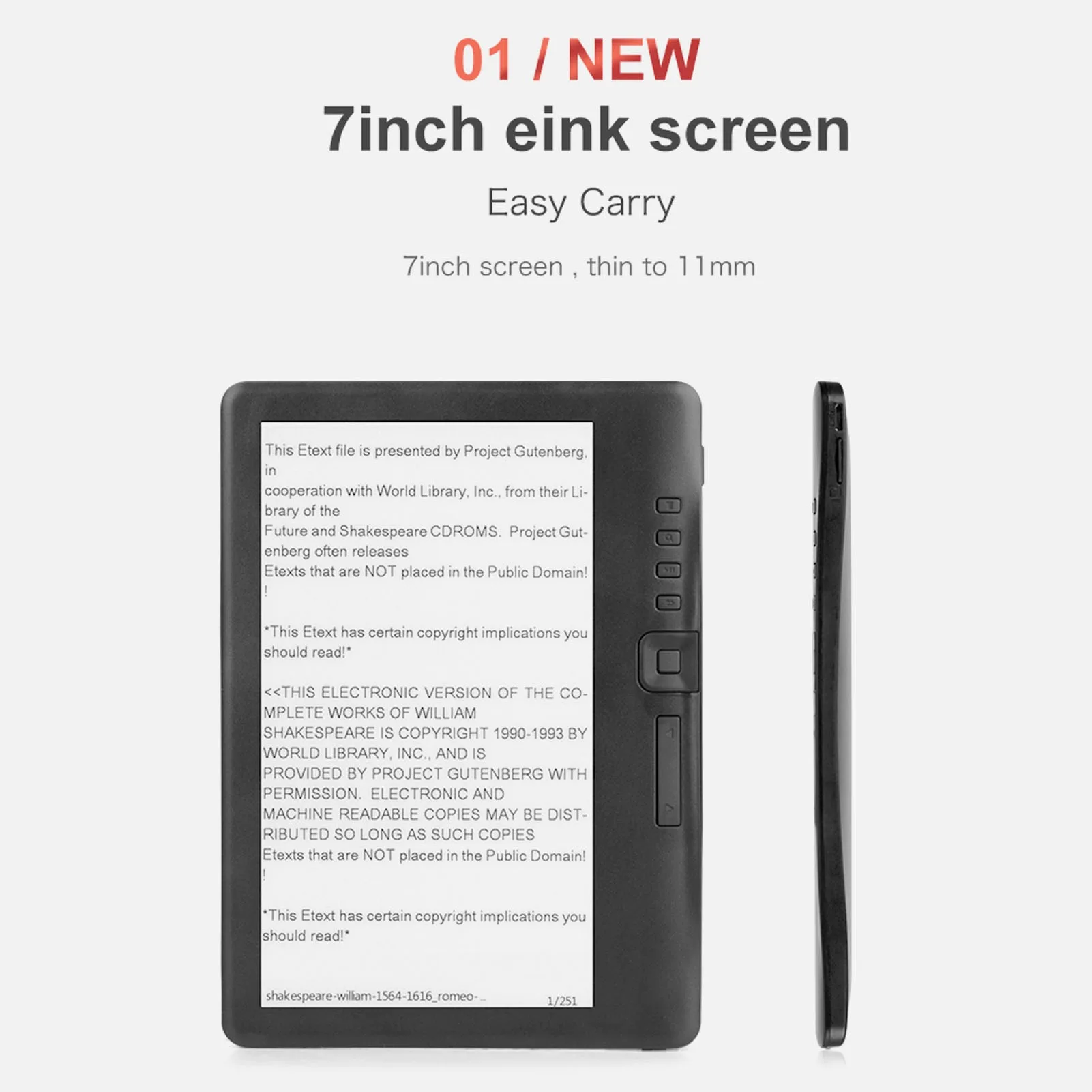 E Reader 7in Color TFT LCD 16:9 Screen HD 800x480 380MHz Black Protective Case Portable E Reader for EPUB PDF TXT Black E Reader