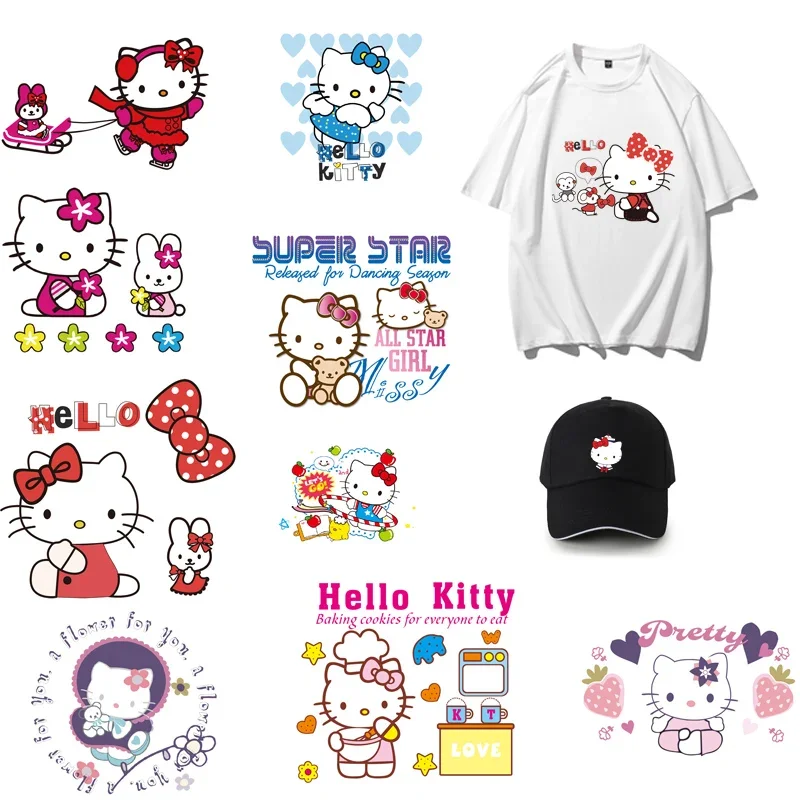 Cartoon Hello Kitty Hot Stamping Sticker Cute Girl DIY Birthday Gift Clothing Backpack Decoration Iron on Sticker Custom Size