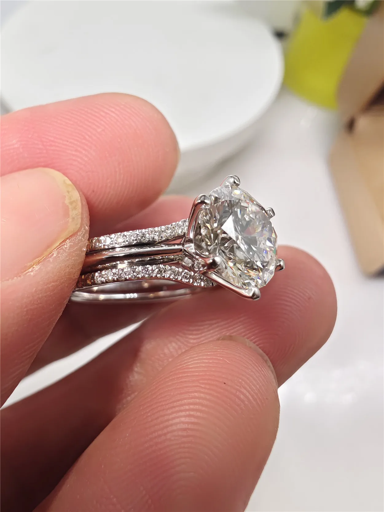 Custom 3CT 6-Prong Lab-Grown Diamond Engagement Ring Set in 18K Gold for Women – Wedding Stackable Bridal Jewelry view 6
