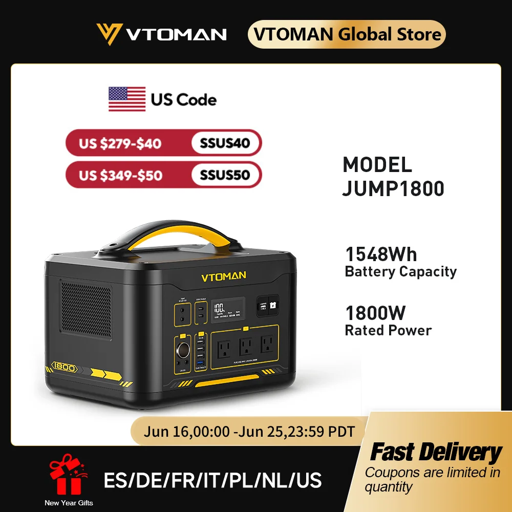 VTOMAN JUMP 2200 Portable Power Station 828/1548Wh LiFeP04 Battery Solar Generator Solar for Home Outdoor Camping