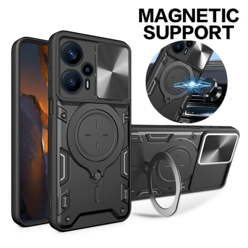 For Xiaomi Poco F5 5G Case Shockproof Armor Slide Camera Protect Funda For Poko Little F5 F 5 PocoF5 Magnetic Ring Stand Cover