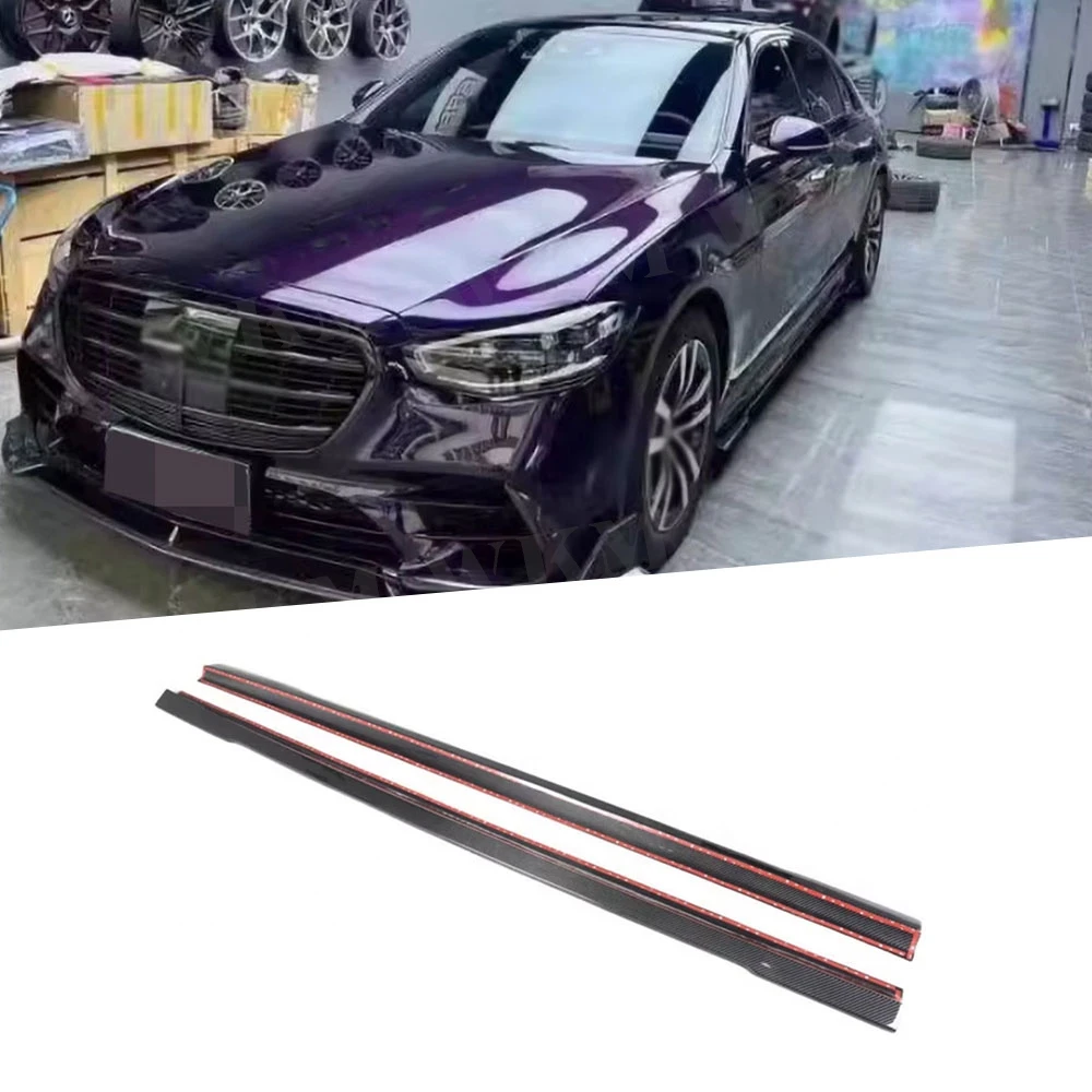 

Real Carbon Fiber Side Skirts Aprons for Benz S Class W223 S450 S500 2021-2023 High Quality Door Bumper Exterior Accessories