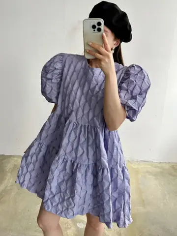 여성용 원피스 여름 고급스러운 스타일리시한 루즈핏 헐렁한 라운드넥 여성용 여유로운 플리츠 드레스 원피스 드레스 원피스