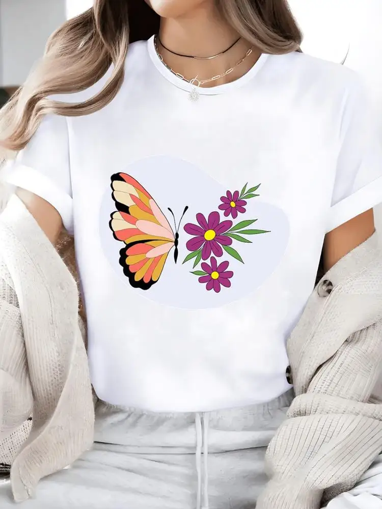 Süße Blume Trend Frauen Casual Damen T-Shirt Damen Grafik T Kleidung Mode Kleidung Drucken Weiß Kurzarm O-Ausschnitt T-Shirts