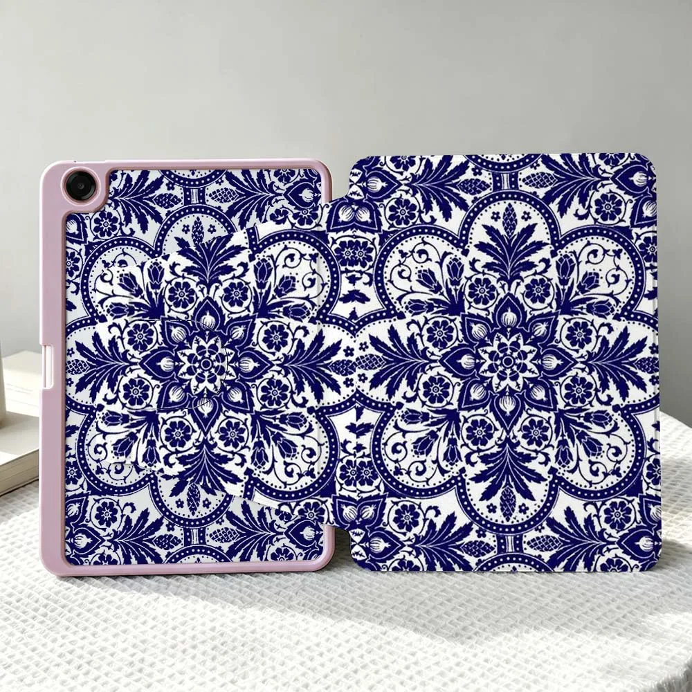 Blue Mandala Pattern Soft For Samsung Galaxy Tab S11 S10 S9 S8 A11 FE Plus Ultra 360° Rotation Stylus Storage Tablet Case