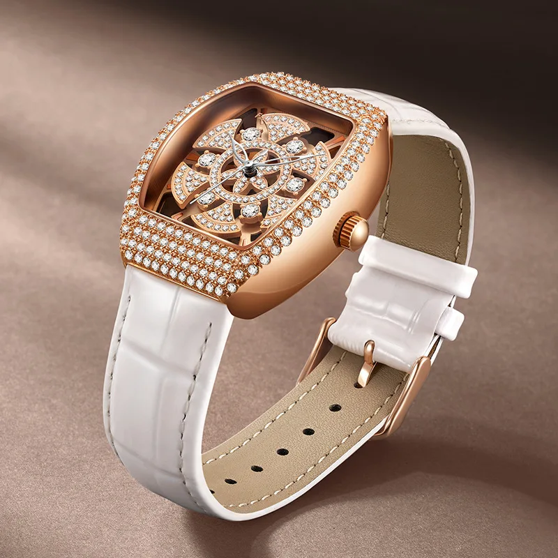 Mark Fairwhale Luxury Women's Quartz Watch 360° Rotation Hollow Full Diamond Design Waterproof Fashion Female Clock