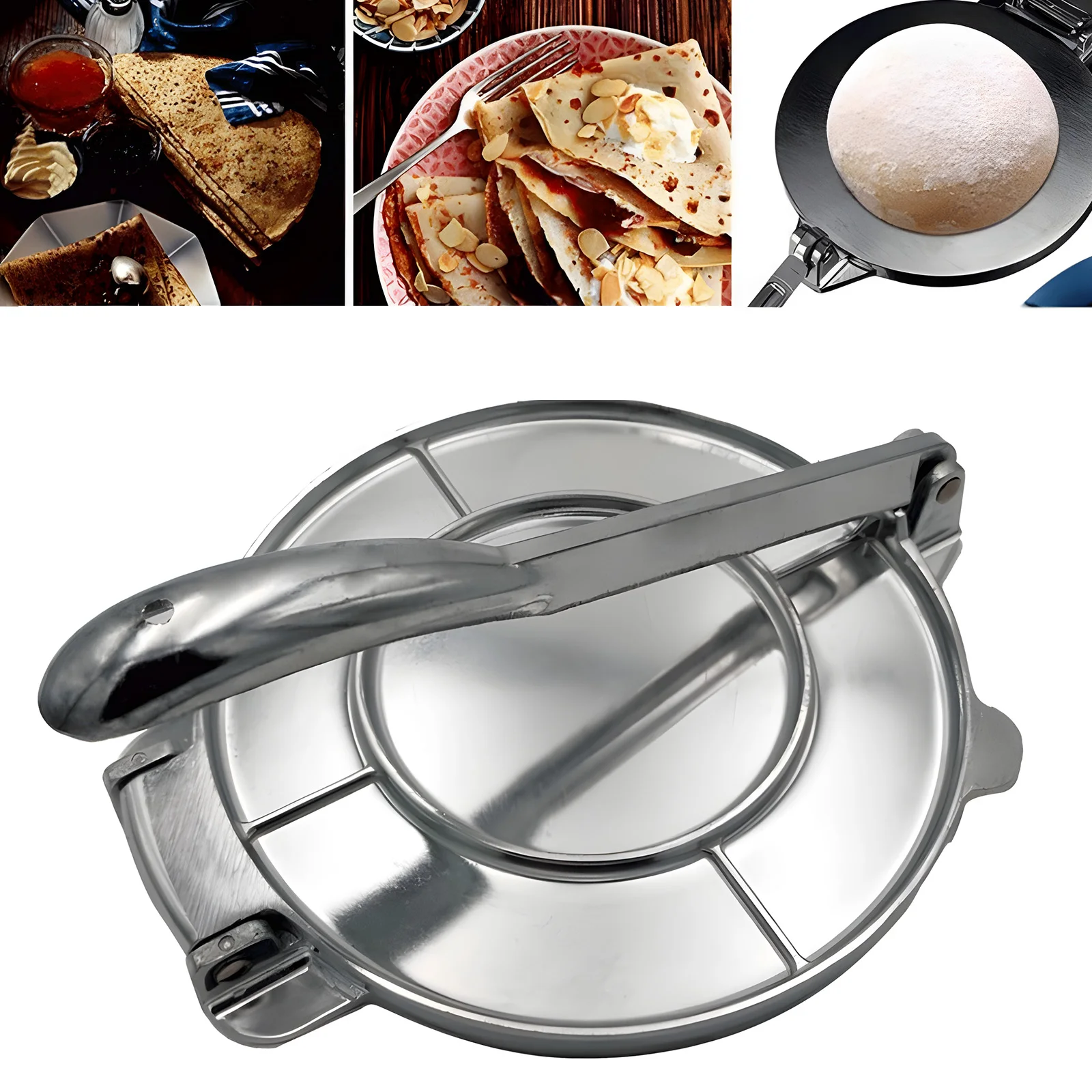 Tortilla Press 8 Inches Heavy Duty Flour Tortilla Press Pre-Seasoned Roti Maker w/ Handle for Corn/ Dough/ Pizza/ Flour Tortilla