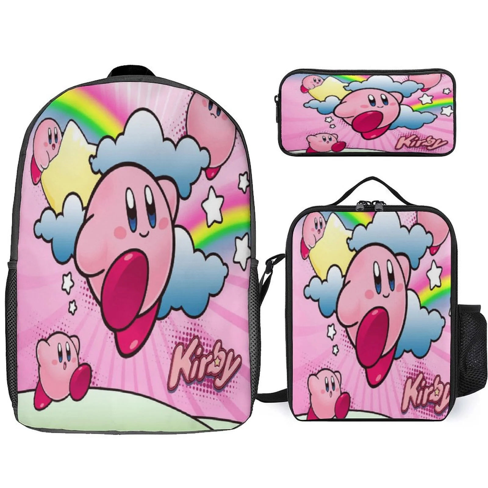 

Детский водонепроницаемый рюкзак Kirby и классическая сумка через плечо с героями мультфильмов, пенал, набор из 3 предметов, школьный рюкзак для девочек