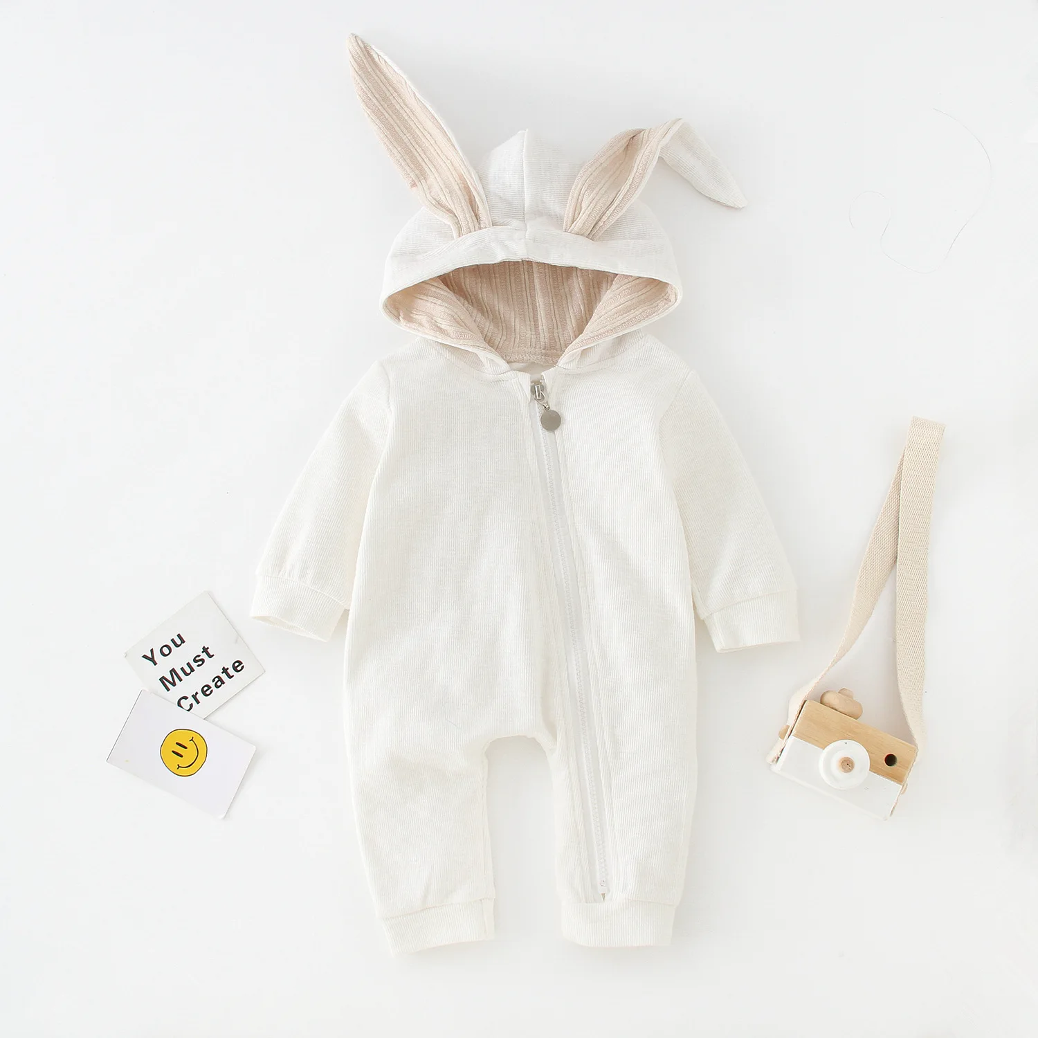 Lamgool Infant Baby Boys Girls Bunny Romper Hooded Cute Rabbit Ear Zipper Jumpsuit for Easter Halloween 0 - 24 Months