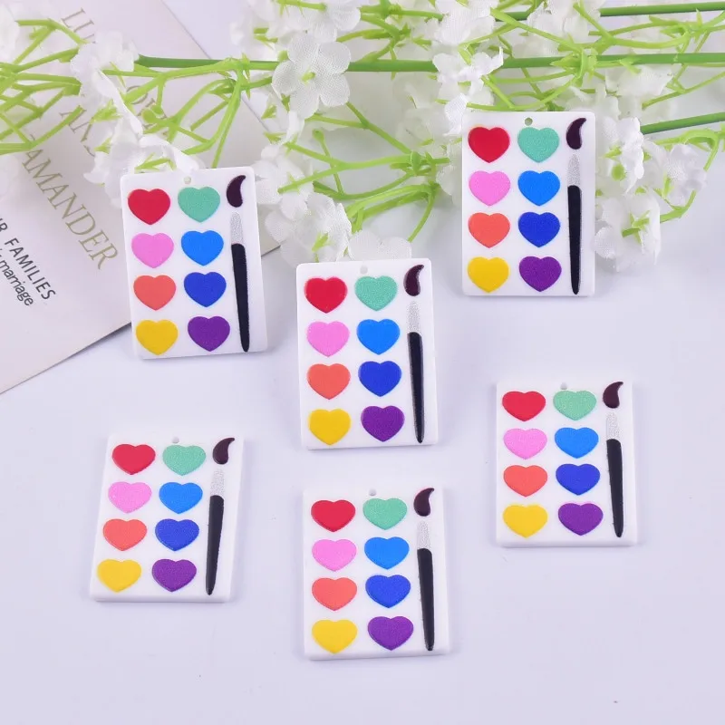 10pcs/pack Colorful Heart Painting Tray Fashion  Acrylic Charms for Women Earring Necklace Jewelry DIY Making
