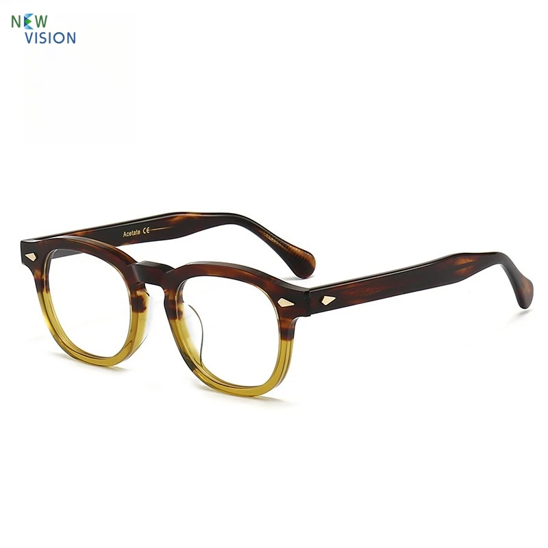 

2025 New Men Tea Colored Glasses High-quality Acetate Square Retro Brand Eyeglass Frame Women Support Myopia Prescription Lenses