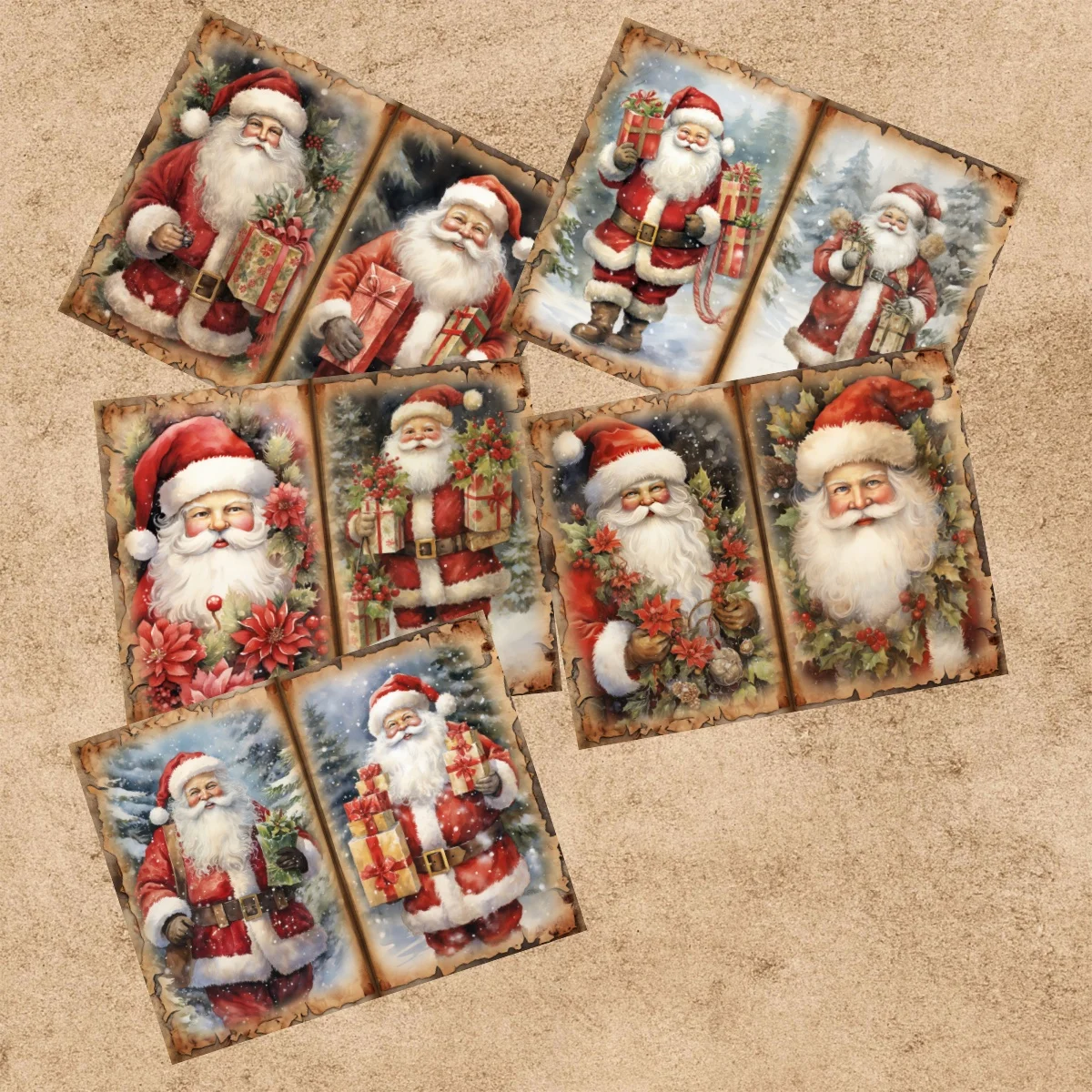 10 Sheets A5 Size Vintage Christmas Santa Claus And Gifts Background Vintage Grunge Journal Planning Scrapbooking